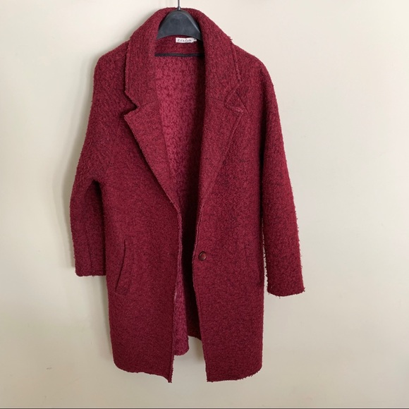 Chunky Knit Woolen Coat Red - Picture 1 of 5